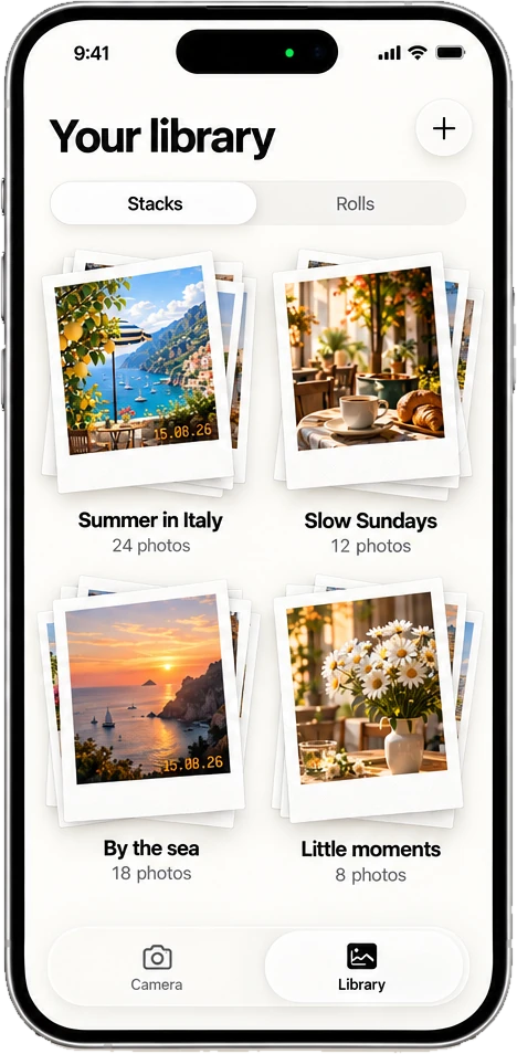 The library showing stacks: Summer in Italy, Slow Sundays, By the sea and Little moments.